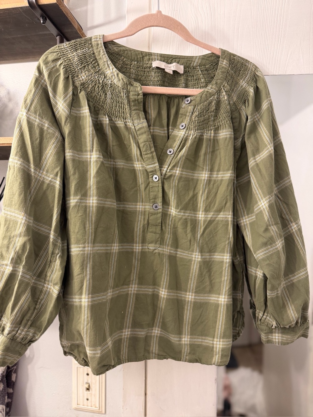 LOFT Olive Green Button-Front Blouse